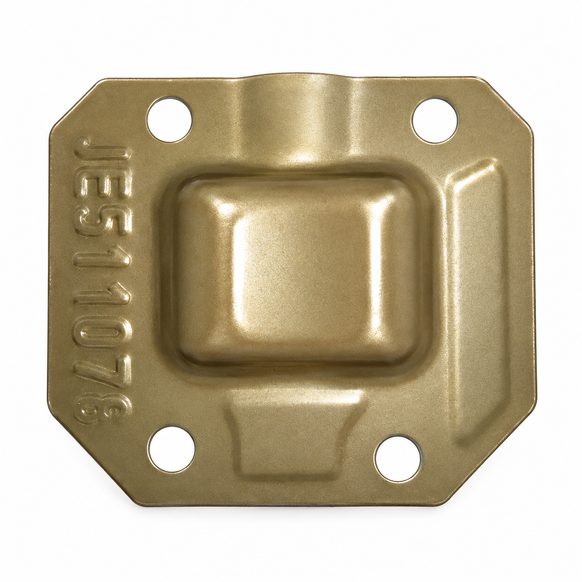 JE511076 - placa metálica dorada con cuatro orificios y relieve central, acabado pulido MHESUS
