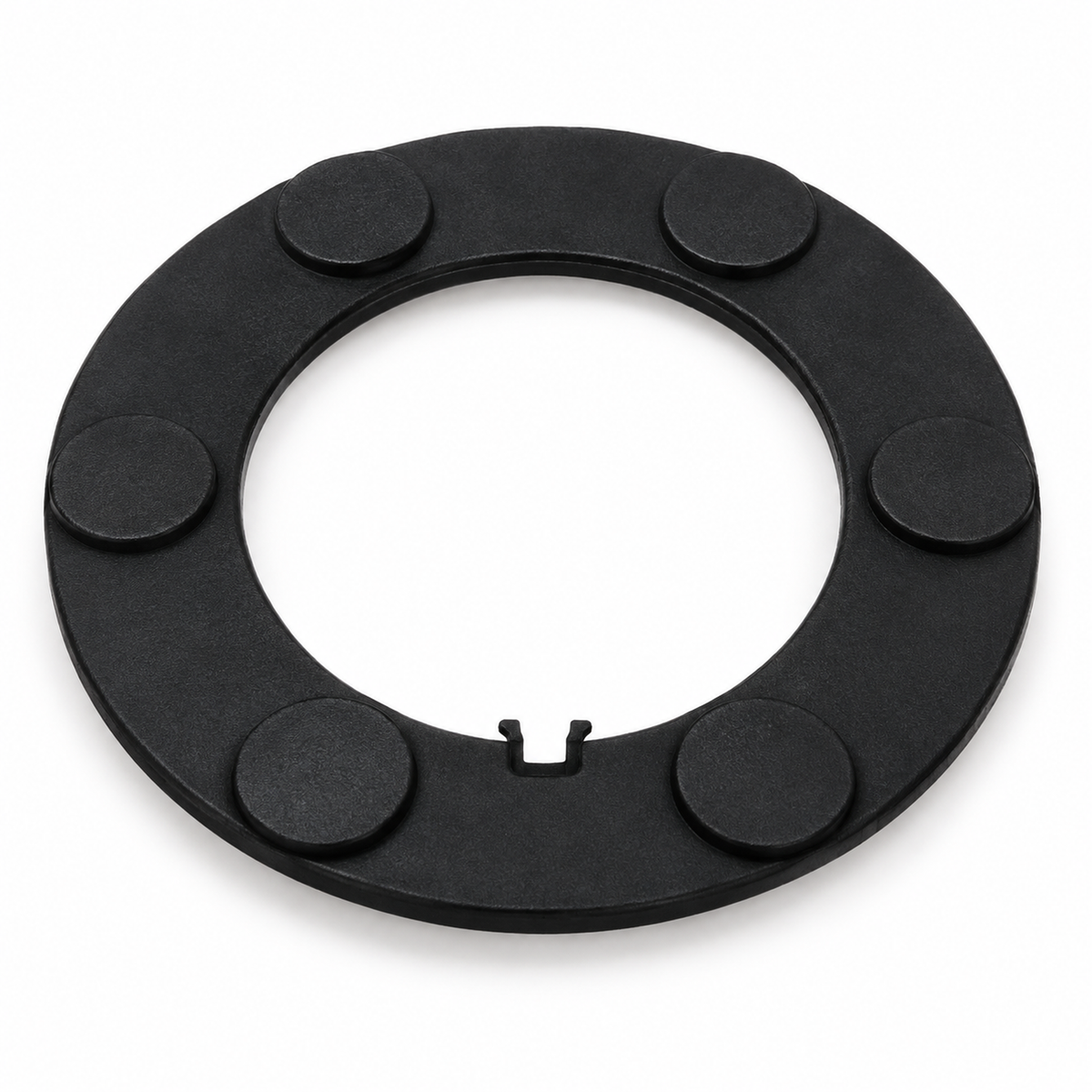 JE541038 - arandela circular negra con abertura central y seis relieves redondeados, acabado pulido MHESUS