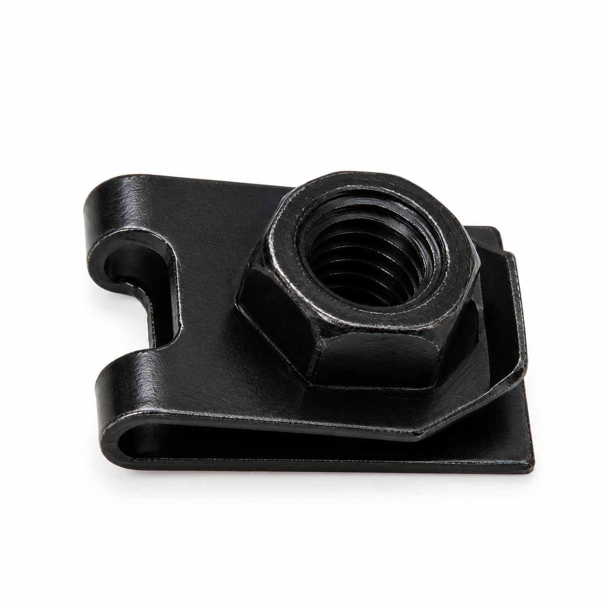 JN181211 - clip metálico negro con tuerca roscada, acabado pulido para catálogo MHESUS